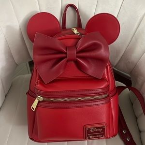 Disney Loungefly Red Faux Leather Minnie Mouse Backpack Limited Edition